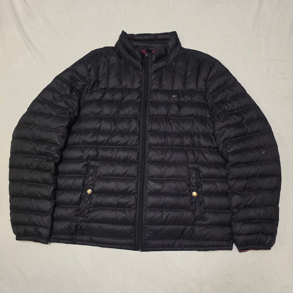 Tommy Hilfiger Mens XL Black Packable Puffer Jacket Down Coat Full Zip